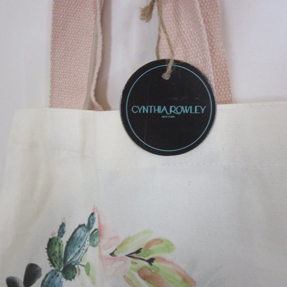 Cynthia Rowley Mom Canvas Large Tote Bag Floral Pink Purse Bag NWT - Picture 4 of 9